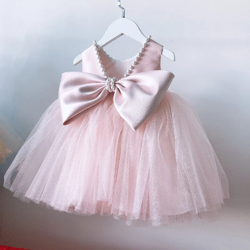 Baby Girl Formal Dresses Toddler Birthday Party Dress Pink Bow Puffy Girl Pageant Princess Dress