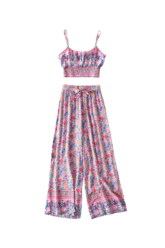 'Caitlin' Floral Sleeveless Top & Wide-Leg Pants