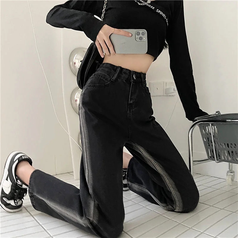 NiDELL Gradient Jeans Women's New Small High Waist Loose and Slimming All-Matching Wide Leg Drooping Straight Daddy Mop Pants