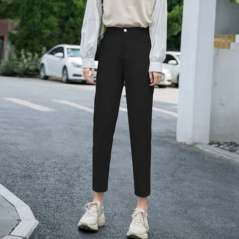 NiDELL Jeans Female Student High Waist Straight Loose . Spring and Autumn New Korean Style Harem Slimming Radish Daddy Pants