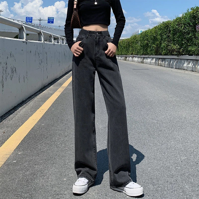 NiDELL Loose Straight Jeans for Women Spring and Summer . New High Waist Slimming All-Matching Drape Mop Wide Leg Pants Trendy