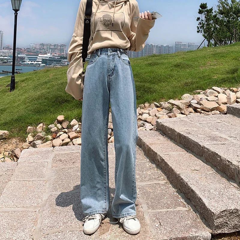 NiDELL Loose Vibe Style Straight Jeans Women's New Wide Leg High Waist Drooping Daddy Versatile Casual Slim-Fit Mop Pants