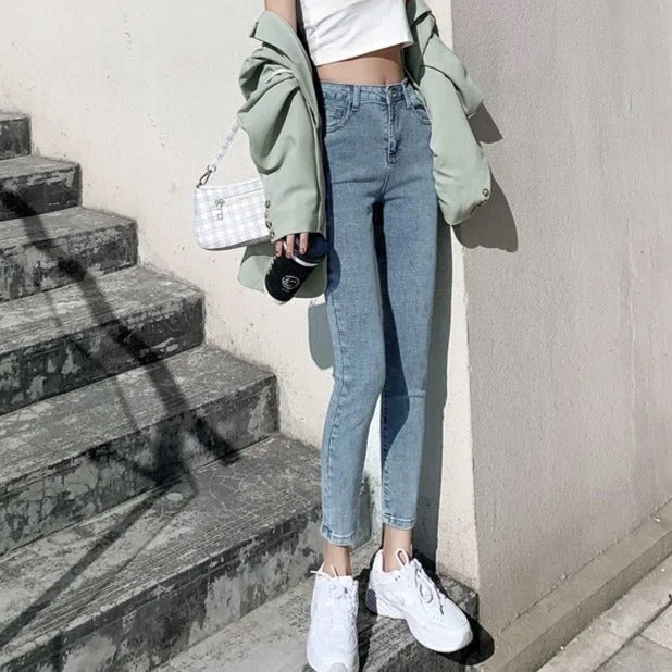 NiDELL Stretch Denim Skinny Pants Female Online Influencer Slimming Versatile Korean Spring and Autumn New High Waist Tight Pencil Ankle-Length Pants