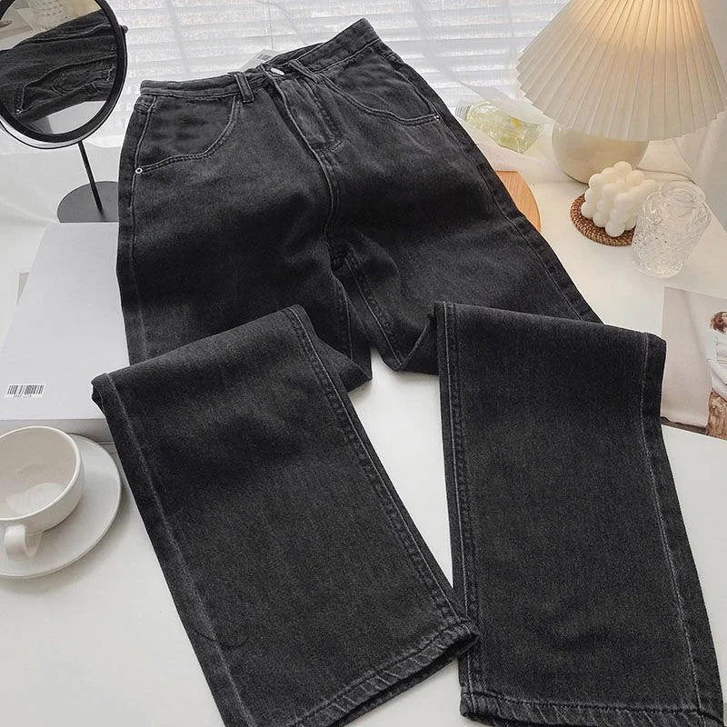 NiDELL Wide Leg Loose Jeans for Women . Autumn New Korean Style Slimming High Waist Straight All-Matching Mop Pants Fashion