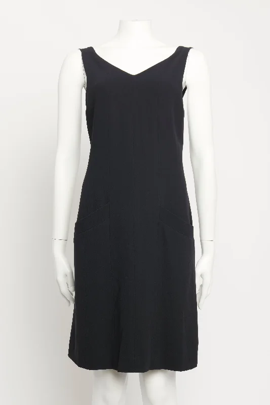 1998 Navy Wool Crepe Preowned Knee Length Dress