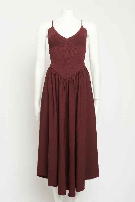 Burgundy Scoop Neck Dropped Waist Preowned Dress