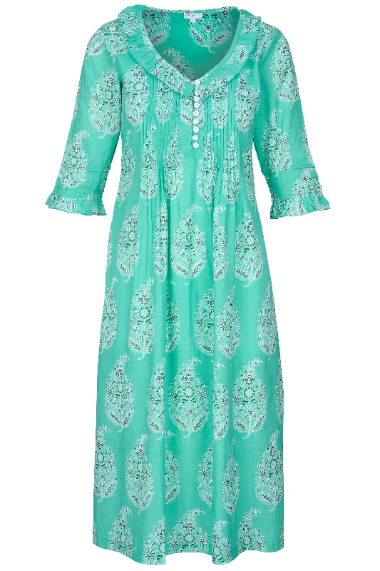 Cotton Karen 3/4 Sleeve Day Dress in Spearmint Green