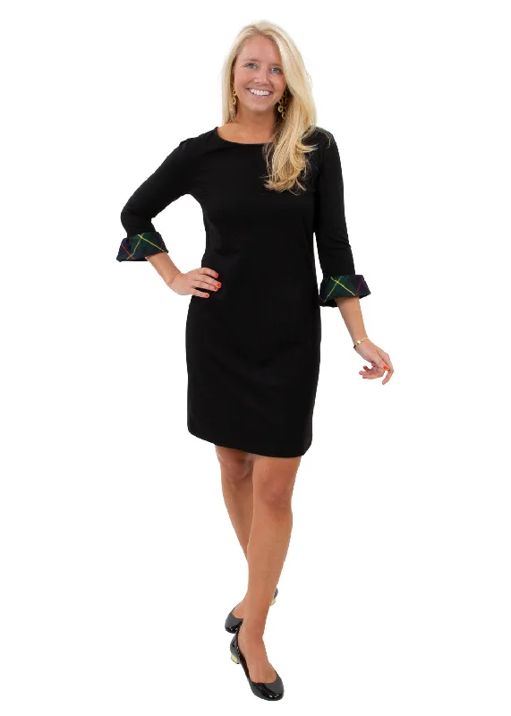 Dockside Dress 3/4 Sleeve - Black/Green Plaid Cuff