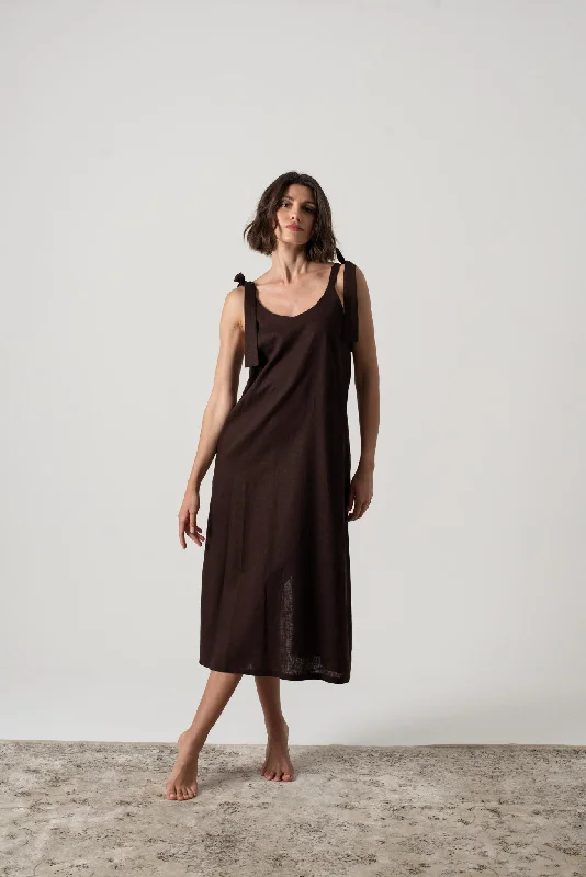 Jakob Linen Slip Dress Brown Espresso