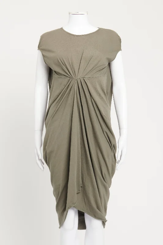 Khaki Green Preowned Gathered Dress