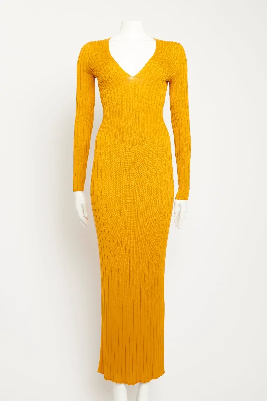 Mustard Silk Ribbed Preowned Dress