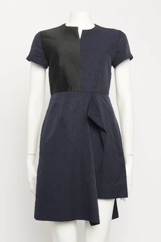 Navy Black Panelled Preowned Dress