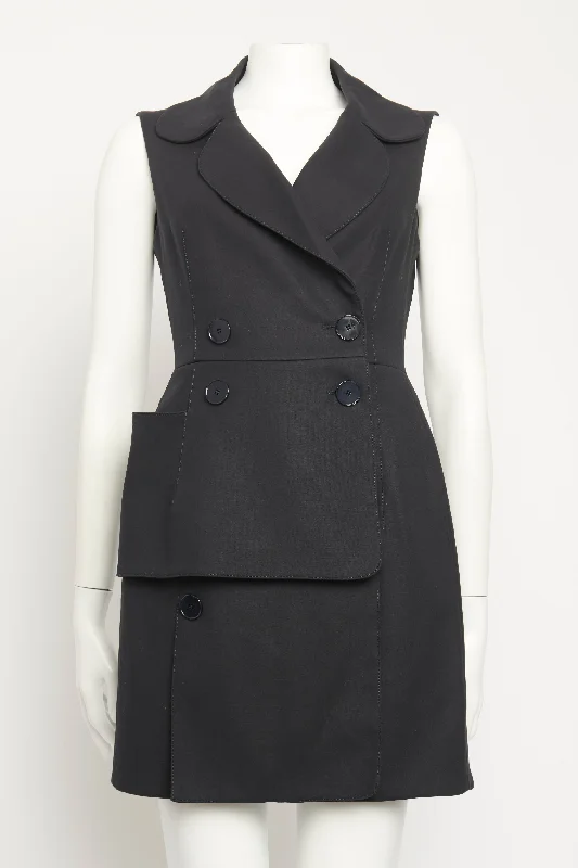 Navy Wool Double Breasted Preowned Vest Dress