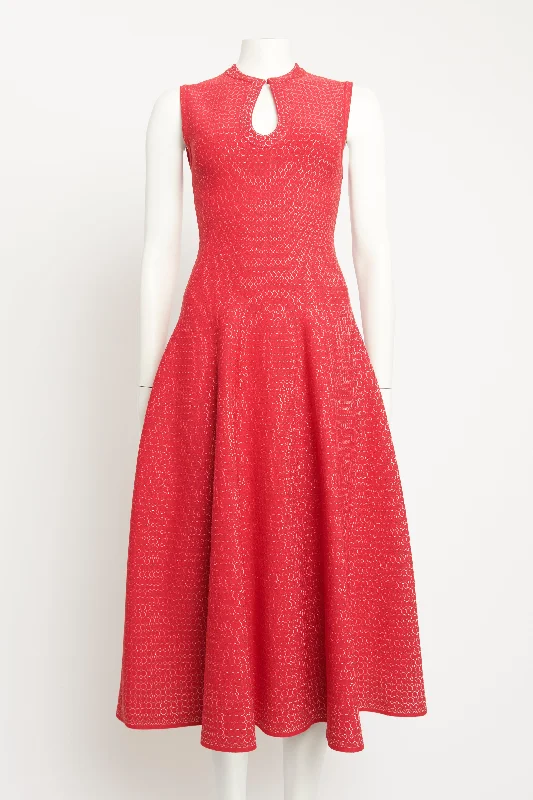 Red Stretch Mid-Length Sleeveless Dress