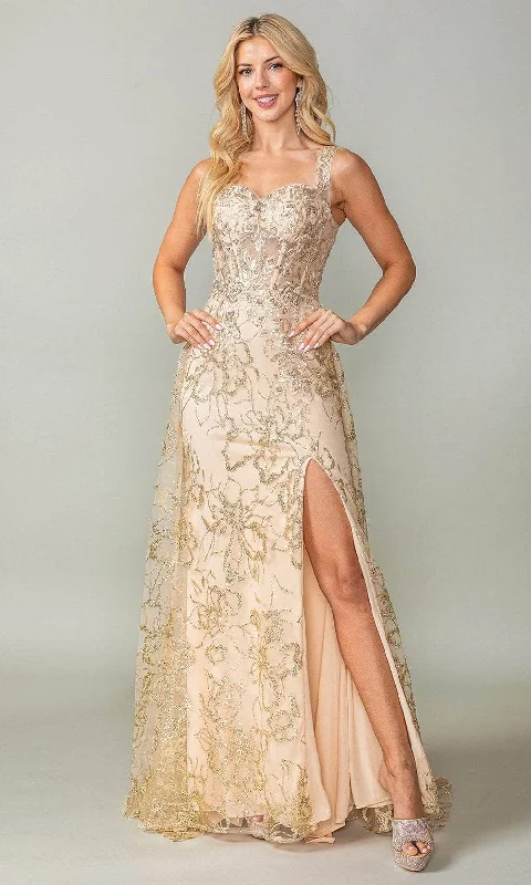 Dancing Queen 4379 - Floral Glitter Print Prom Dress