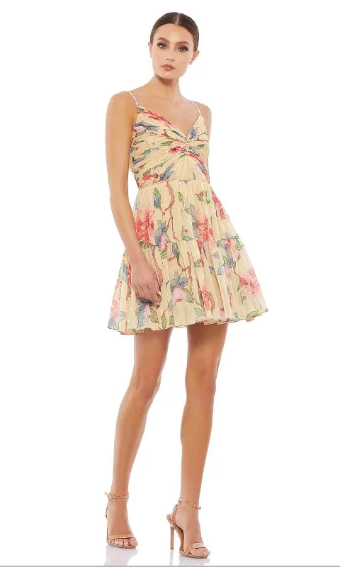 Ieena Duggal - 70204I Ruched Bod Floral Short Dress