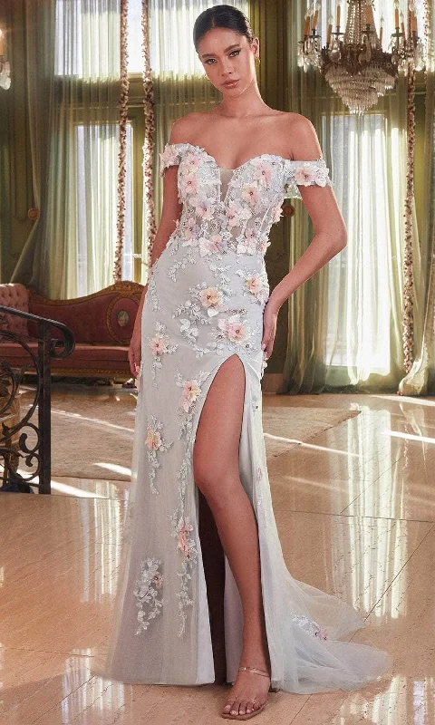 Ladivine CD005 - Corset Off-Shoulder 3D Floral Embellished Prom Dress