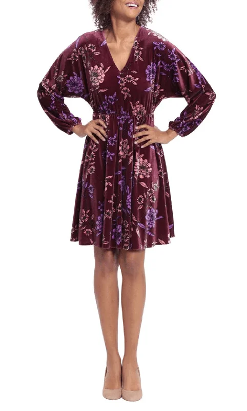 London Times T6444M - Floral Velvet A-line Short Dress