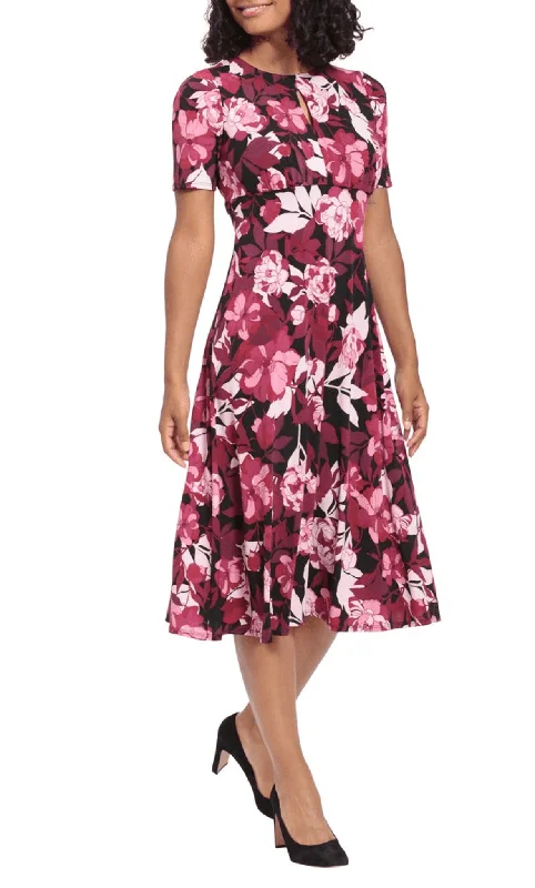 London Times T6564M - Floral Scoop Neck A-line Dress