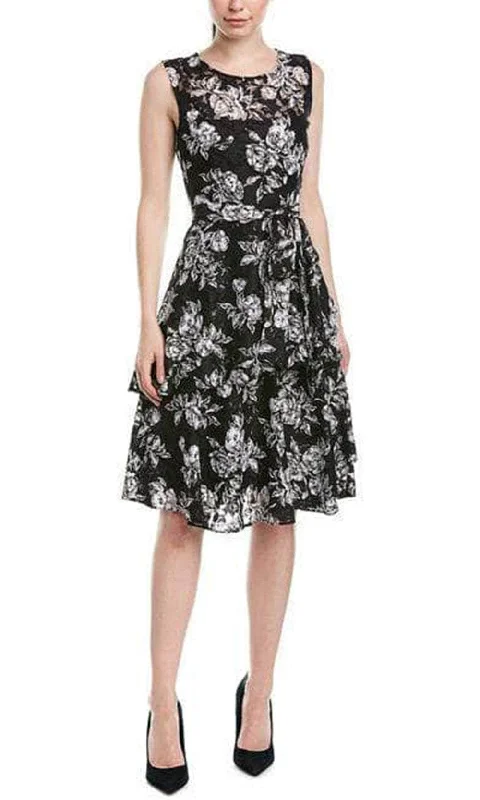 Tahari Asl TLMU9KD502 - Floral Printed Chiffon Knee-Length Dress