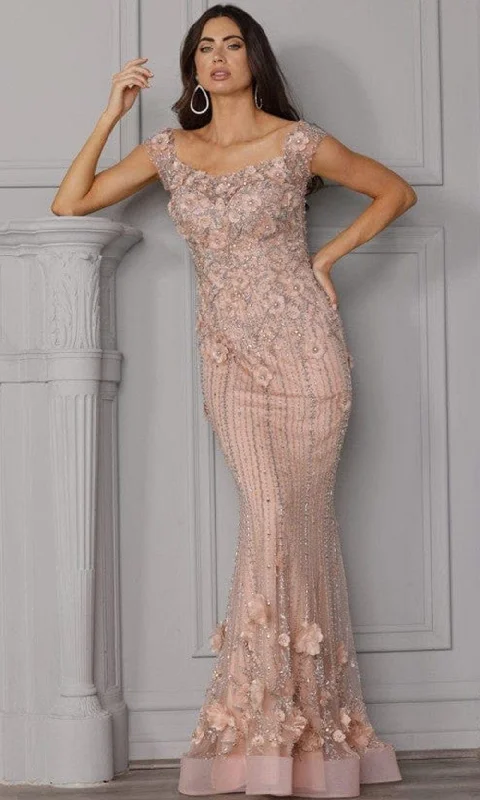 Terani Couture - 2021GL3161 Bateau Floral Lace Sheath Dress