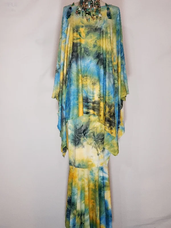 Blue & Yellow Tie Dye Mermaid Dress Set. (NECKLACE SOLD SEPERATLY)