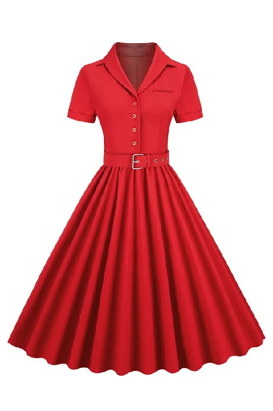 Elegant Shirt Collar Pleated Dress