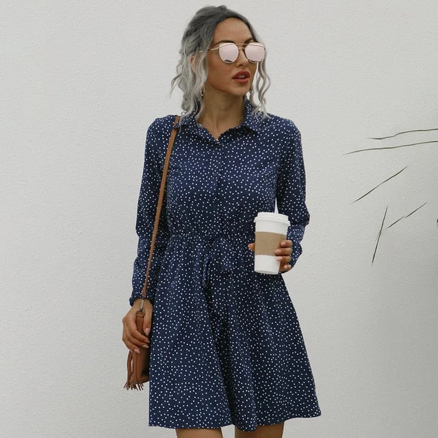 Casual Dot Print Button Up Shirt Dress