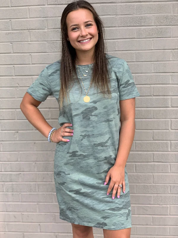 Dylan Camo Crew T-Shirt Dress Coastal Sage