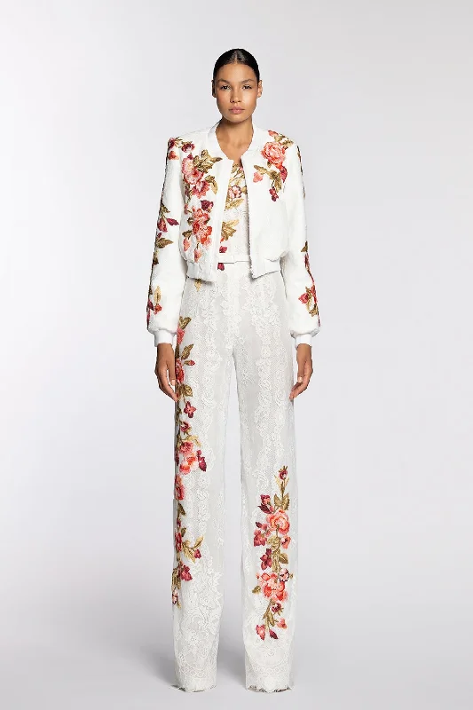 Embroidered lace jumpsuit with bomber