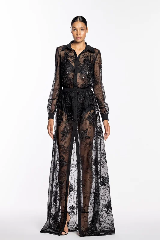 front slit semi sheer lace dress