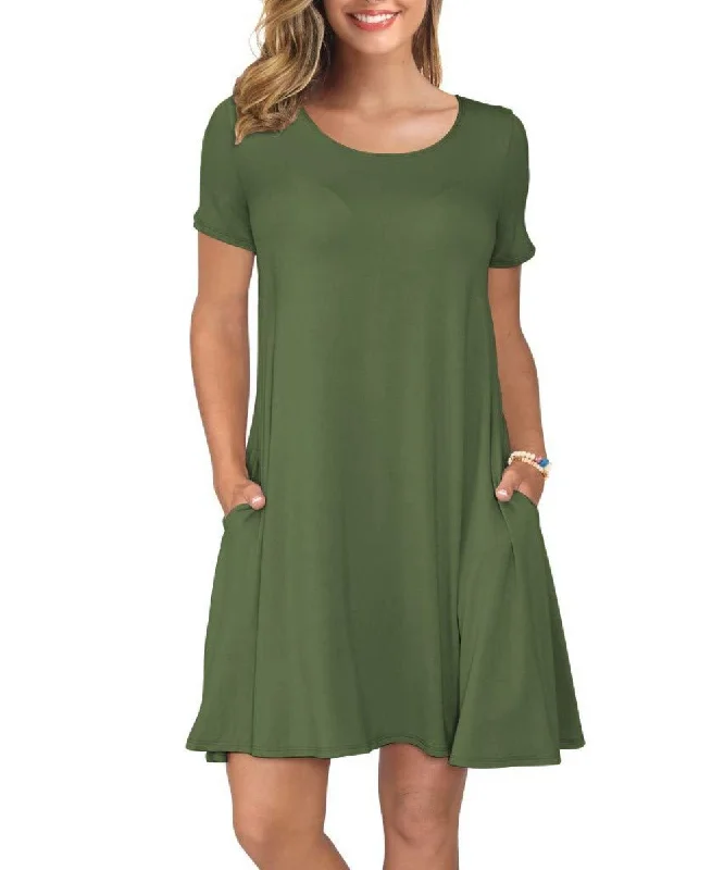 Short Sleeve Swing T Shirt Dress with Pockets