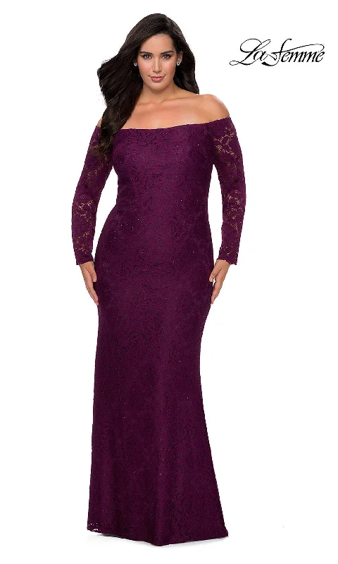 Plus-Size Long Sleeve Lace La Femme Prom Dress