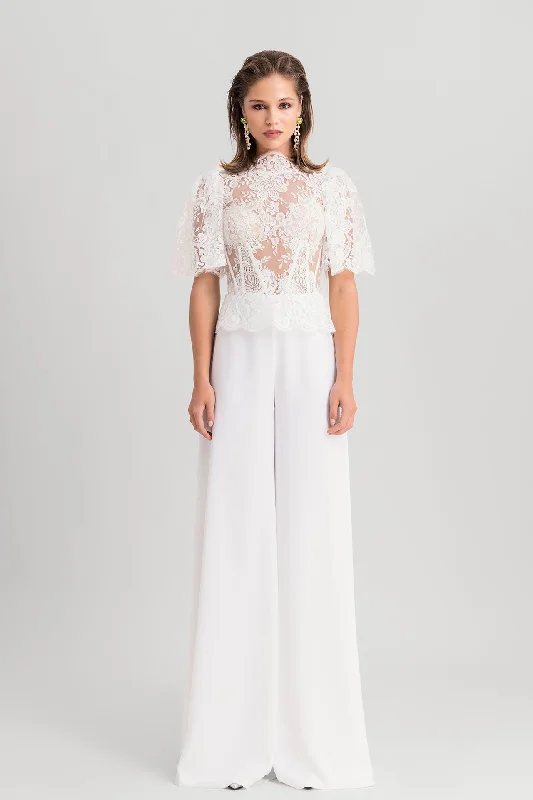 Lace top with flared pants