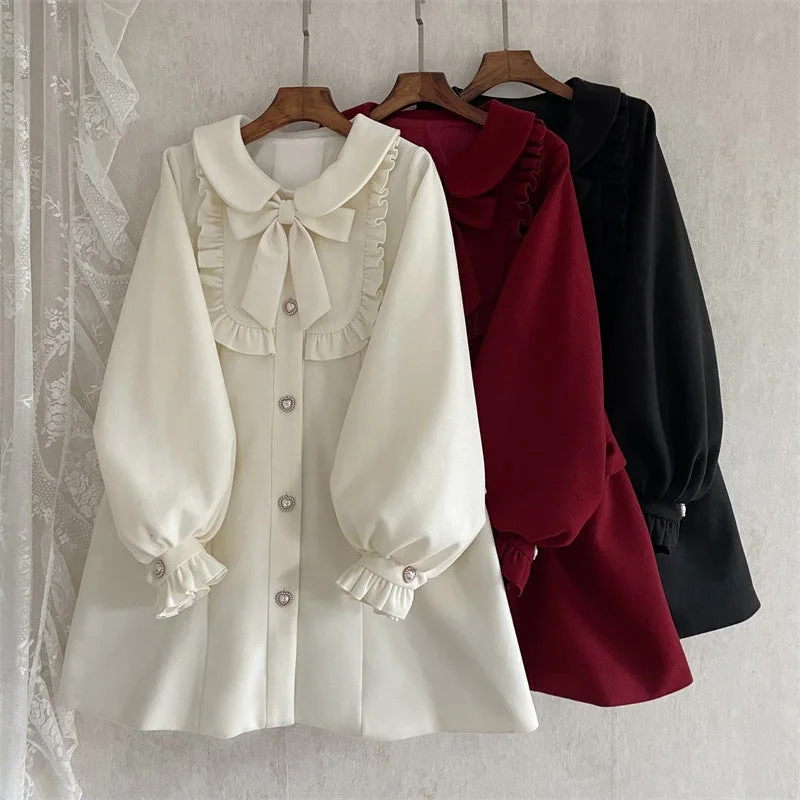 Lolita bow lace woolen coat yv30463