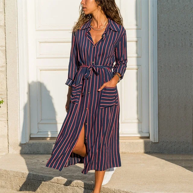 Long Chiffon Boho Print Beach Shirt Dress