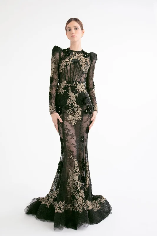 Long sleeves lace gown