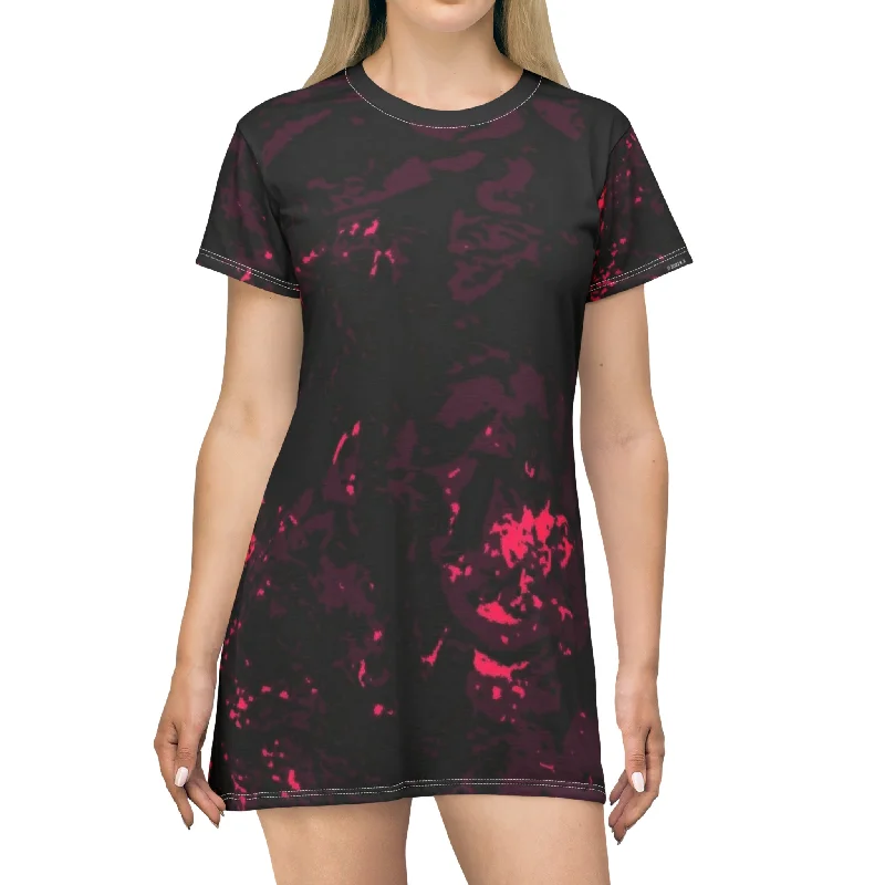 "Mystic Cube" (Cosmic Fusion - Dark Plum/Cherry) - T-Shirt Dress