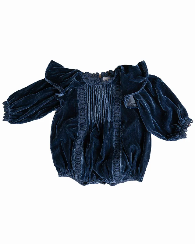 PETITE AMALIE "A Cinderella Story" Bebe Rosie Velvet Lace Romper in Navy