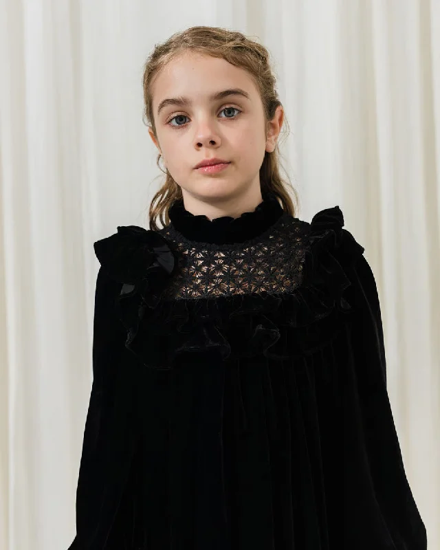 PETITE AMALIE "A Cinderella Story" Vintage Lace Velvet Dress in Black