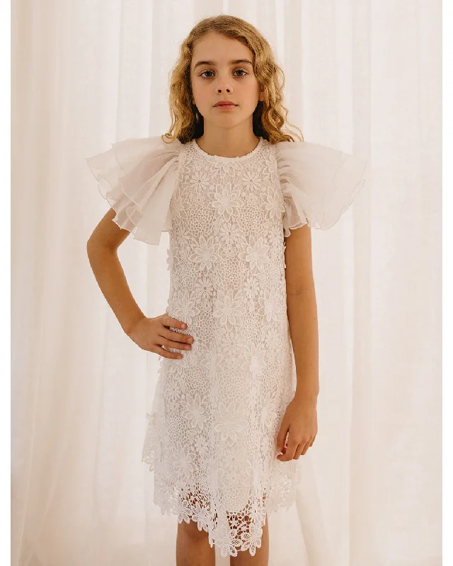 PETITE AMALIE "Soleil" Organza Ruffle Sleeve Lace Dress