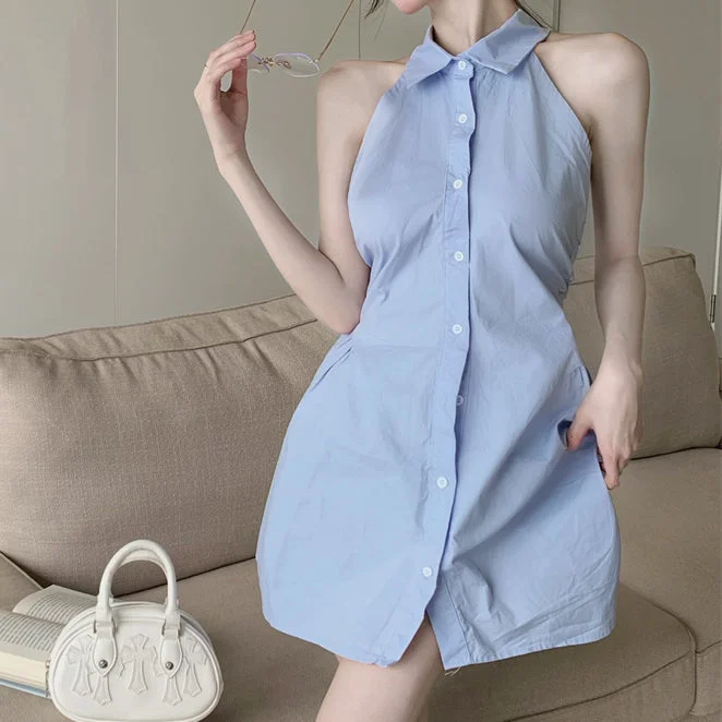 Polo Collar Shirt Princess Short Dress