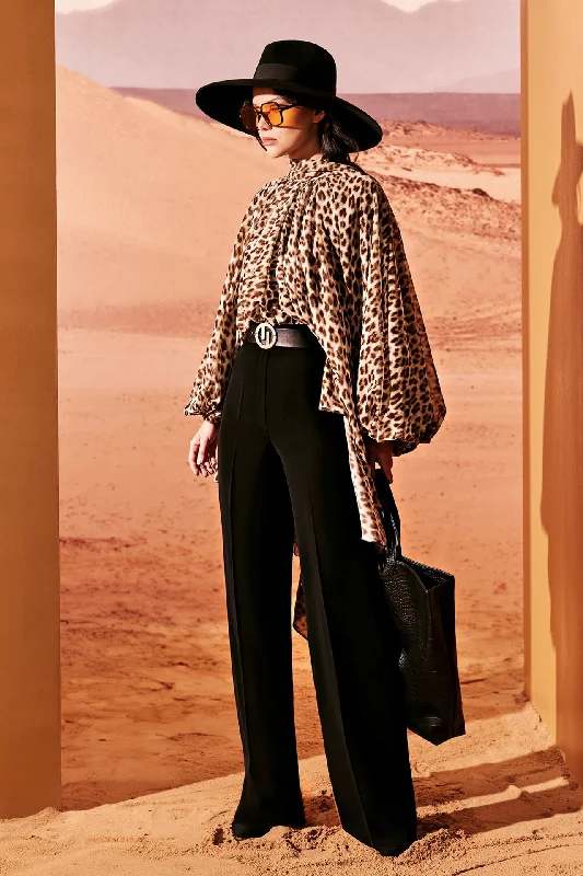 Printed shirt paired with crepe trousers