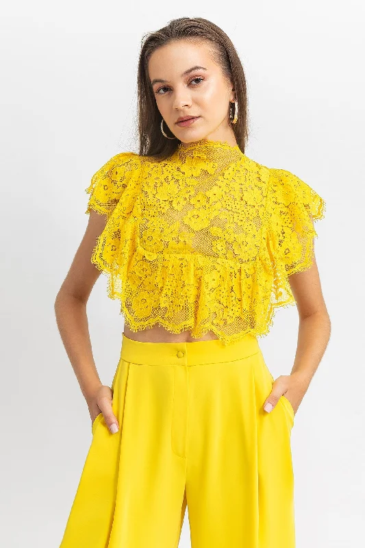 Ruffled details lace top with pants