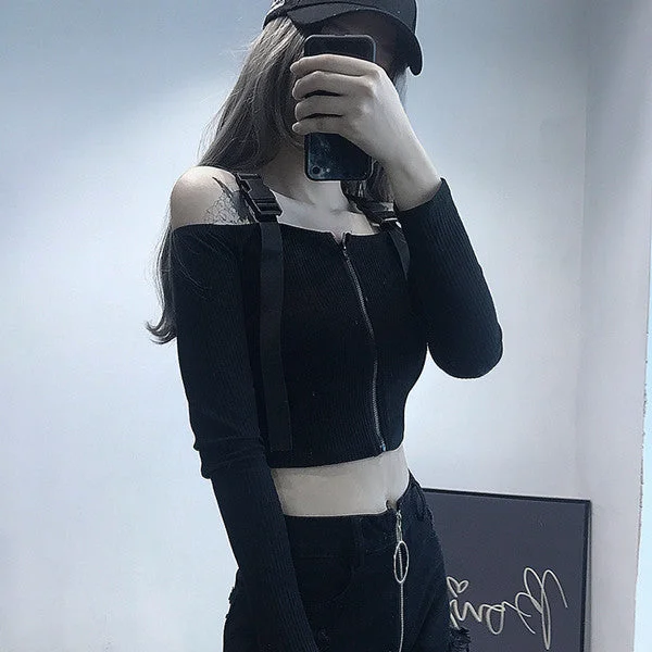 Sexy word shoulder black shirt yv42205