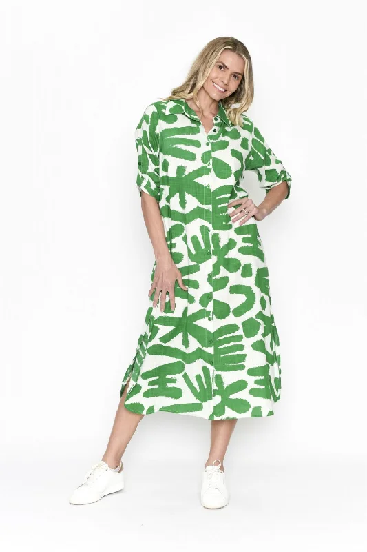 Sofia Shirt Dress | Green Abstract