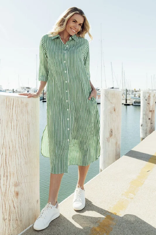 Sofia Shirt Dress | Green Stripe