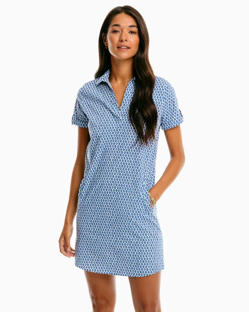 Southern Tide Kamryn Ikat Printed brrr Intercoastal Shirt Dress Seven Seas Blue