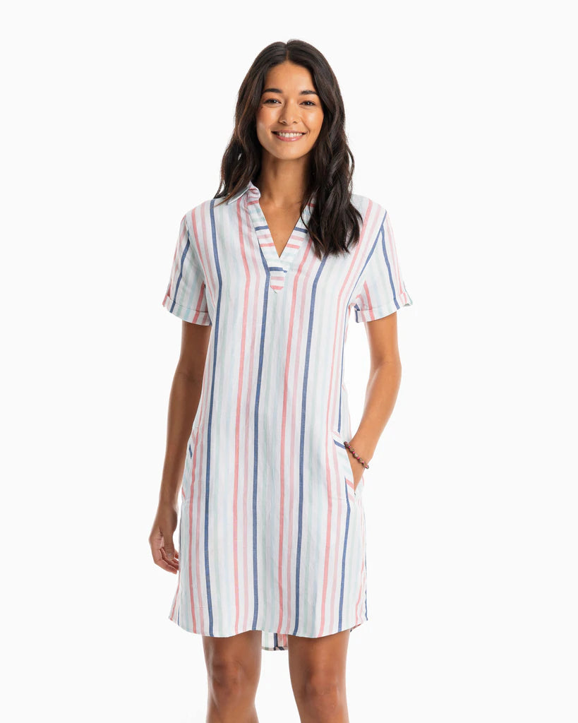 Southern Tide Kamryn Striped Shirt Dress Classic White