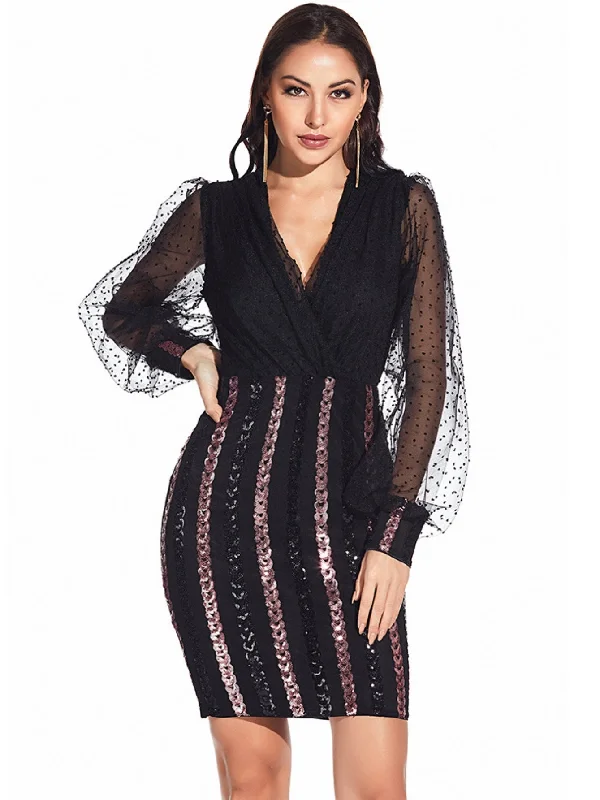 Casual Mesh Stitching Sequined Dress